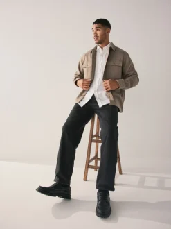 Neutraal - Overshirt met twee zakken en wol