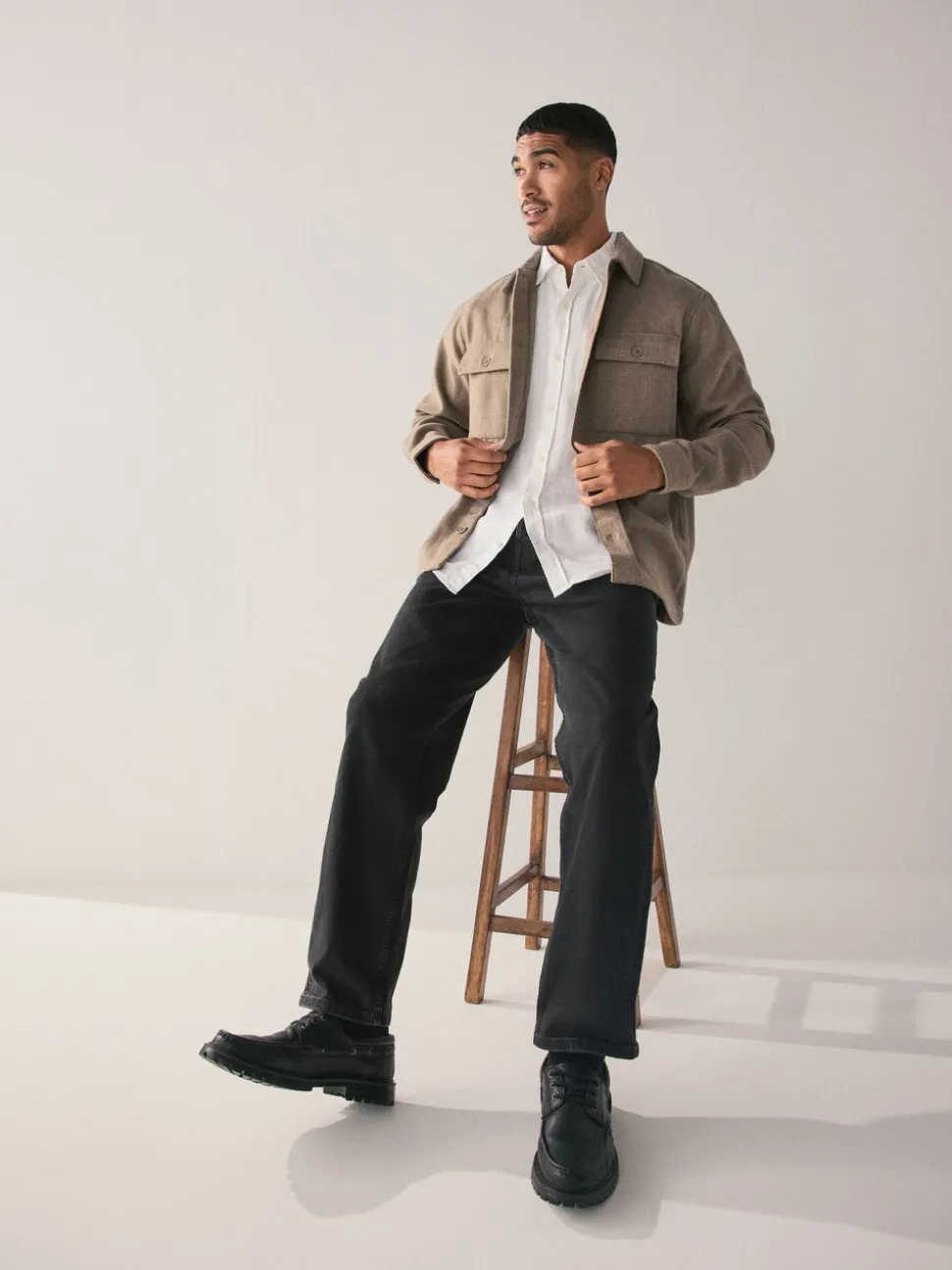 Neutraal - Overshirt met twee zakken en wol
