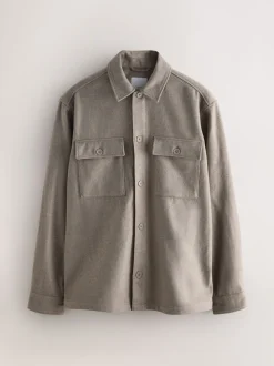 Neutraal - Overshirt met twee zakken en wol