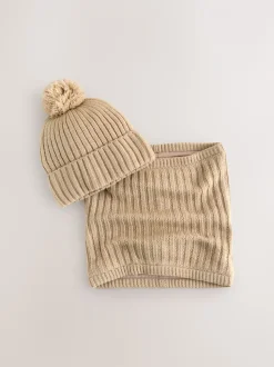 Neutraal - Pom Beanie Hat & Snood Set 2 Piece (1-16yrs)