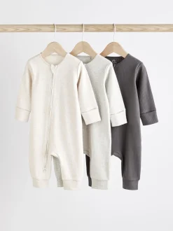 Neutraal - Set van 3 voetloze babypyjama's met 2-weg rits van 100% katoen (0 mnd - 3 jr)
