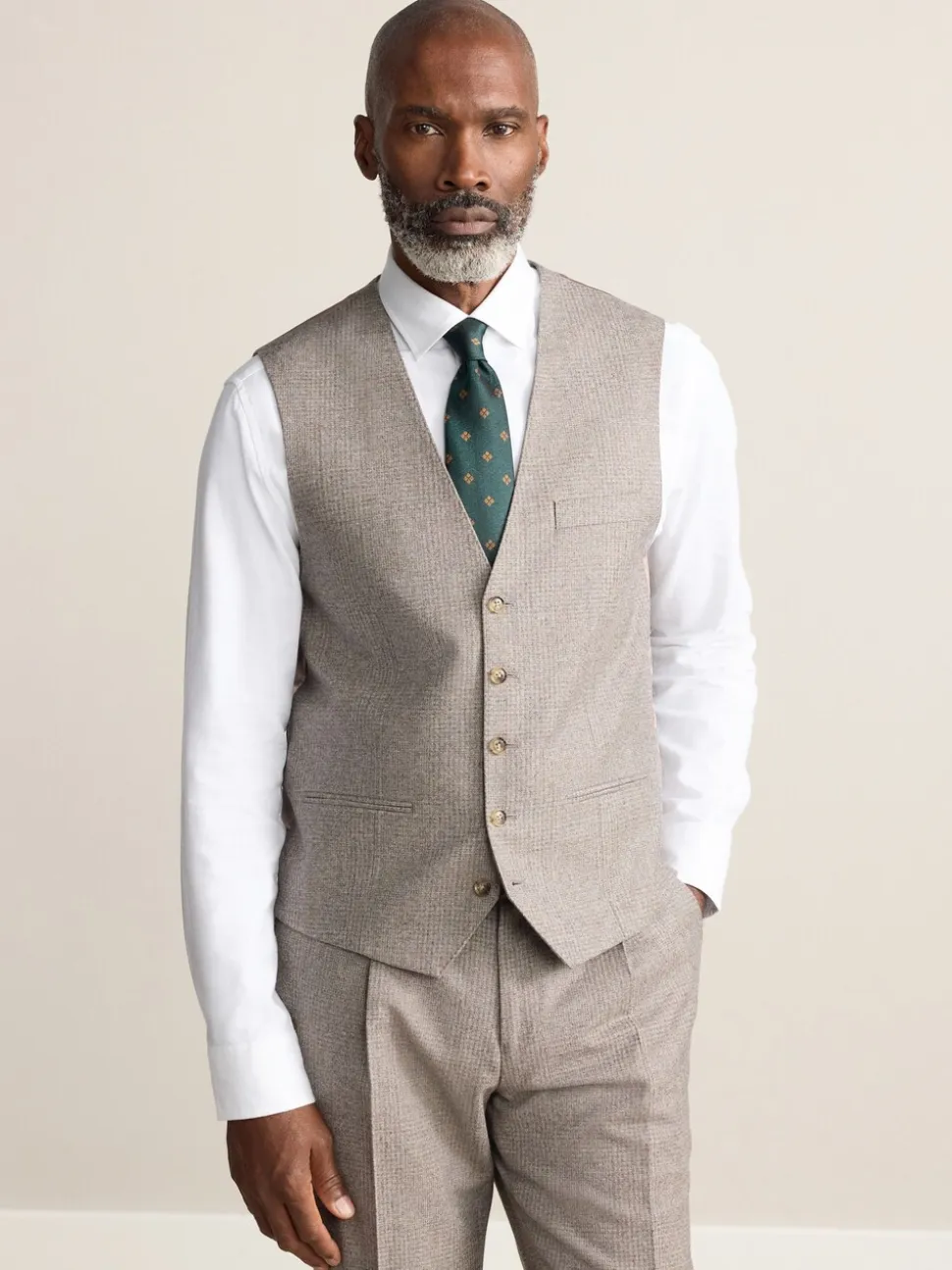 Neutraal - Signature Marzotto 100% Italiaans wollen Pak met ruitpatroon: gilet