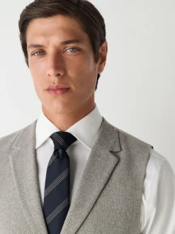 Neutraal - Slim Fit Nova Fides Italian Wool Blend Trimmed Textured Suit Waistcoat