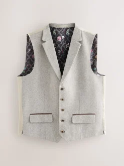 Neutraal - Slim Fit Nova Fides Italian Wool Blend Trimmed Textured Suit Waistcoat