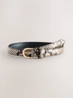 Neutraal - Snake Effect Skinny Leather Belt