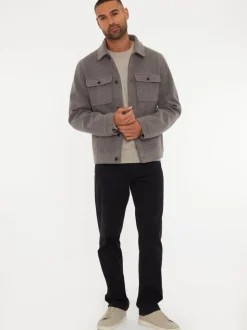 Neutraal - Threadbare Geborsteld overshirt met knoopsluiting