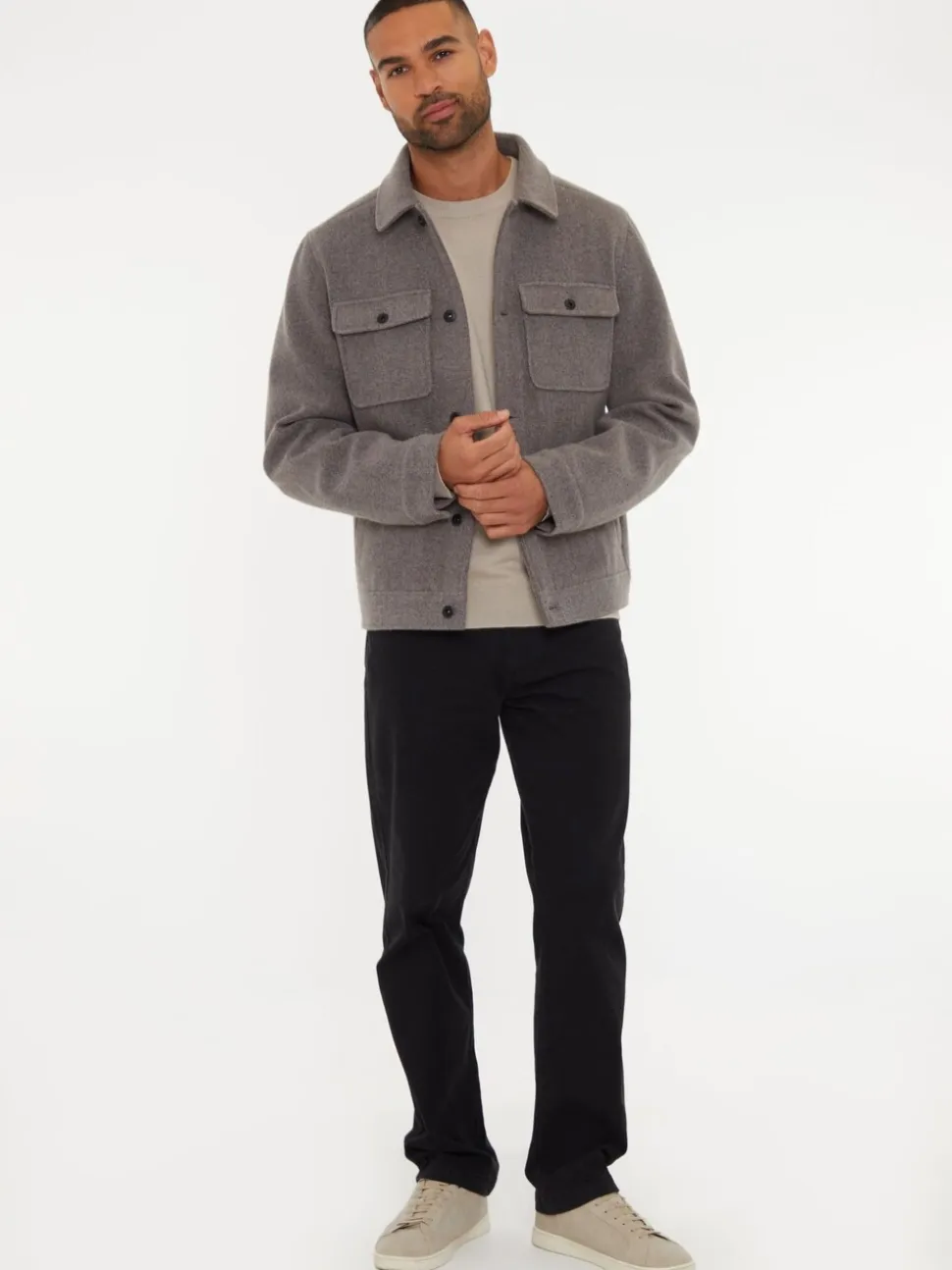 Neutraal - Threadbare Geborsteld overshirt met knoopsluiting