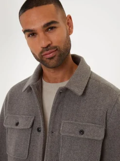 Neutraal - Threadbare Geborsteld overshirt met knoopsluiting