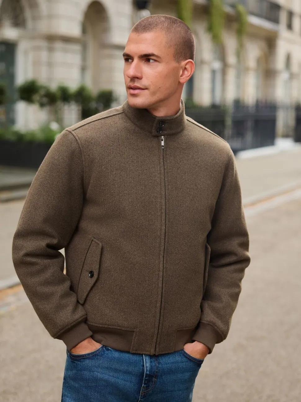 Neutraal - Wool Look Borg Lined Harrington Jacket