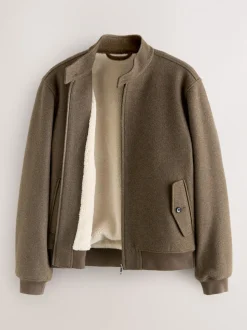 Neutraal - Wool Look Borg Lined Harrington Jacket