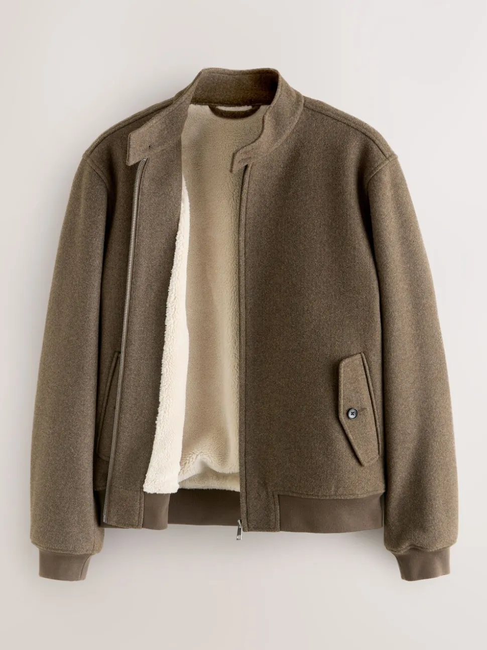 Neutraal - Wool Look Borg Lined Harrington Jacket