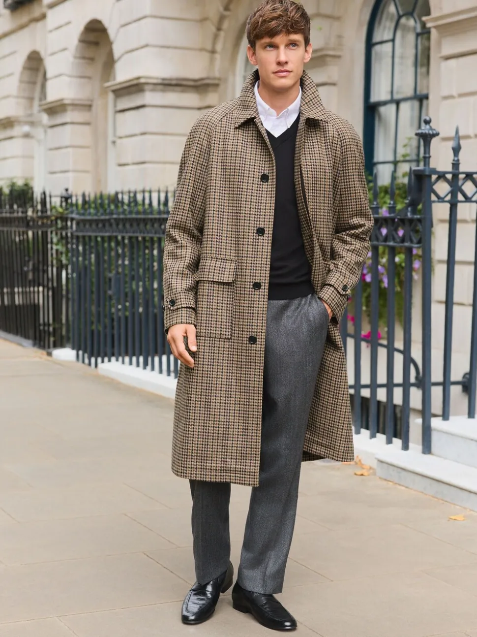 Neutraal - Wool Rich Italian Fabric Dogtooth Check Coat