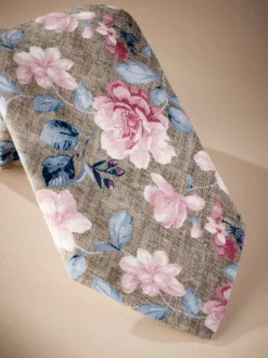 Neutraal bruin/roze bloemmotief - Signature Made In Italy Printed Paisley Tie