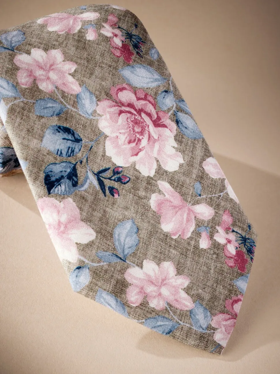 Neutraal bruin/roze bloemmotief - Signature Made In Italy Printed Paisley Tie