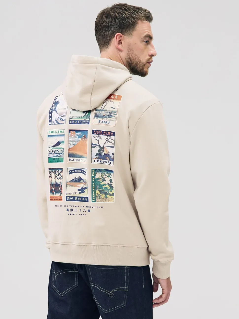 Neutraal ecru - Pullover-hoody - Hokusai Graphic License