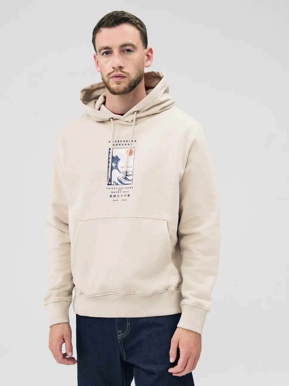 Neutraal ecru - Pullover-hoody - Hokusai Graphic License