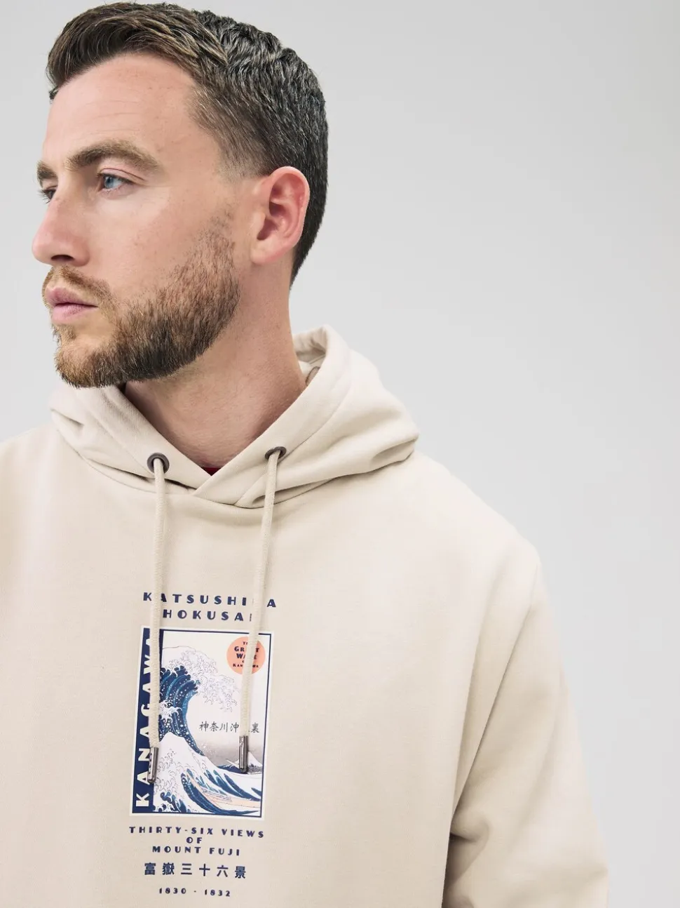 Neutraal ecru - Pullover-hoody - Hokusai Graphic License