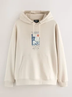 Neutraal ecru - Pullover-hoody - Hokusai Graphic License