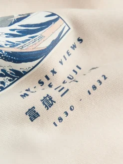 Neutraal ecru - Pullover-hoody - Hokusai Graphic License