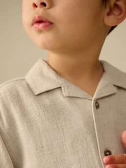 Neutraal effen - Overhemd van linnenmix met korte mouwen en reverskraag (3mnd-7jr)
