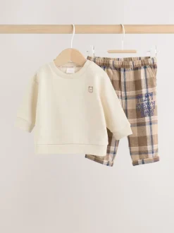 Neutraal geruit - Set van babysweatshirt en broek (0mnd -2jr)