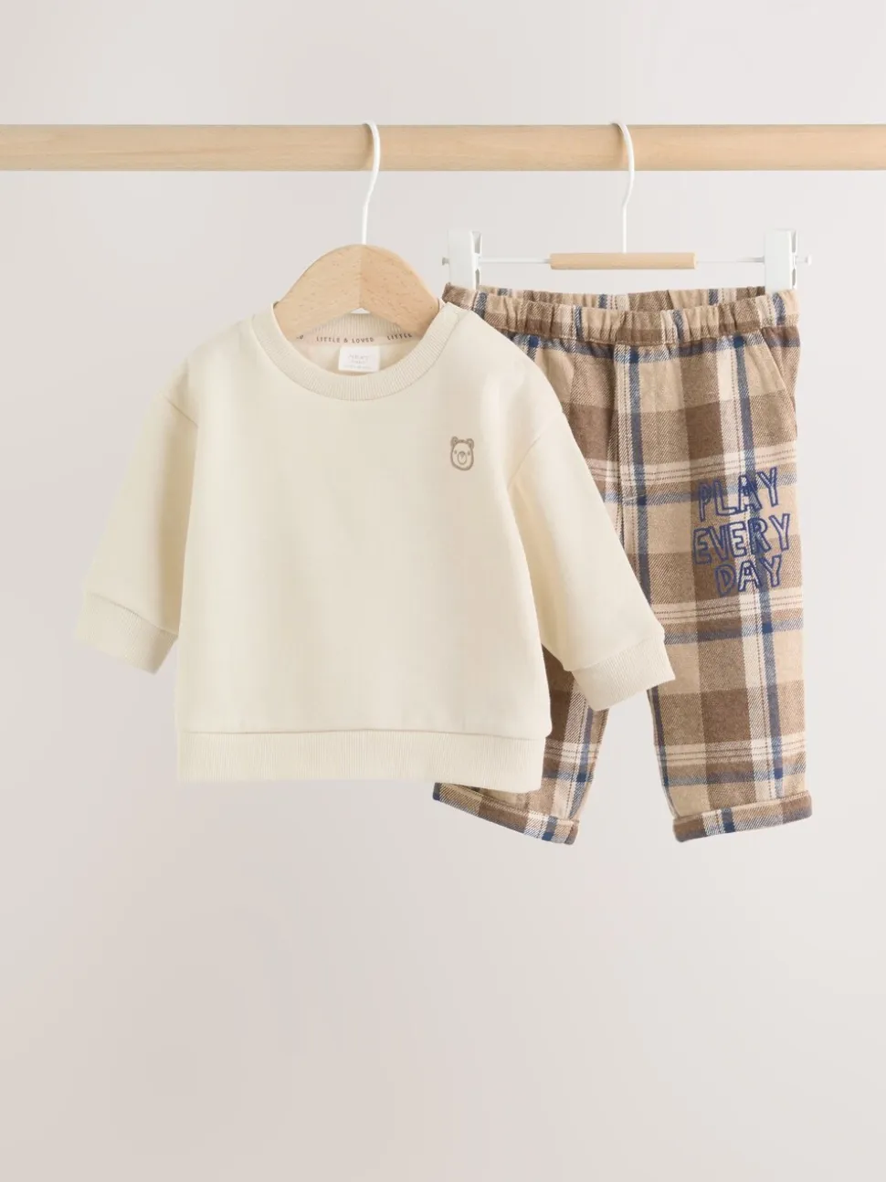 Neutraal geruit - Set van babysweatshirt en broek (0mnd -2jr)