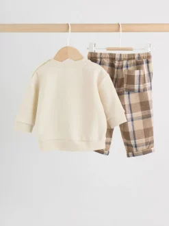 Neutraal geruit - Set van babysweatshirt en broek (0mnd -2jr)
