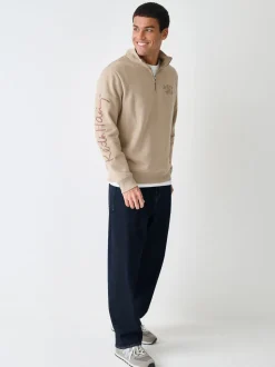 Neutraal kiezelkleurig - Keith Haring Licence Graphic Print Quarter Zip Neck Sweatshirt