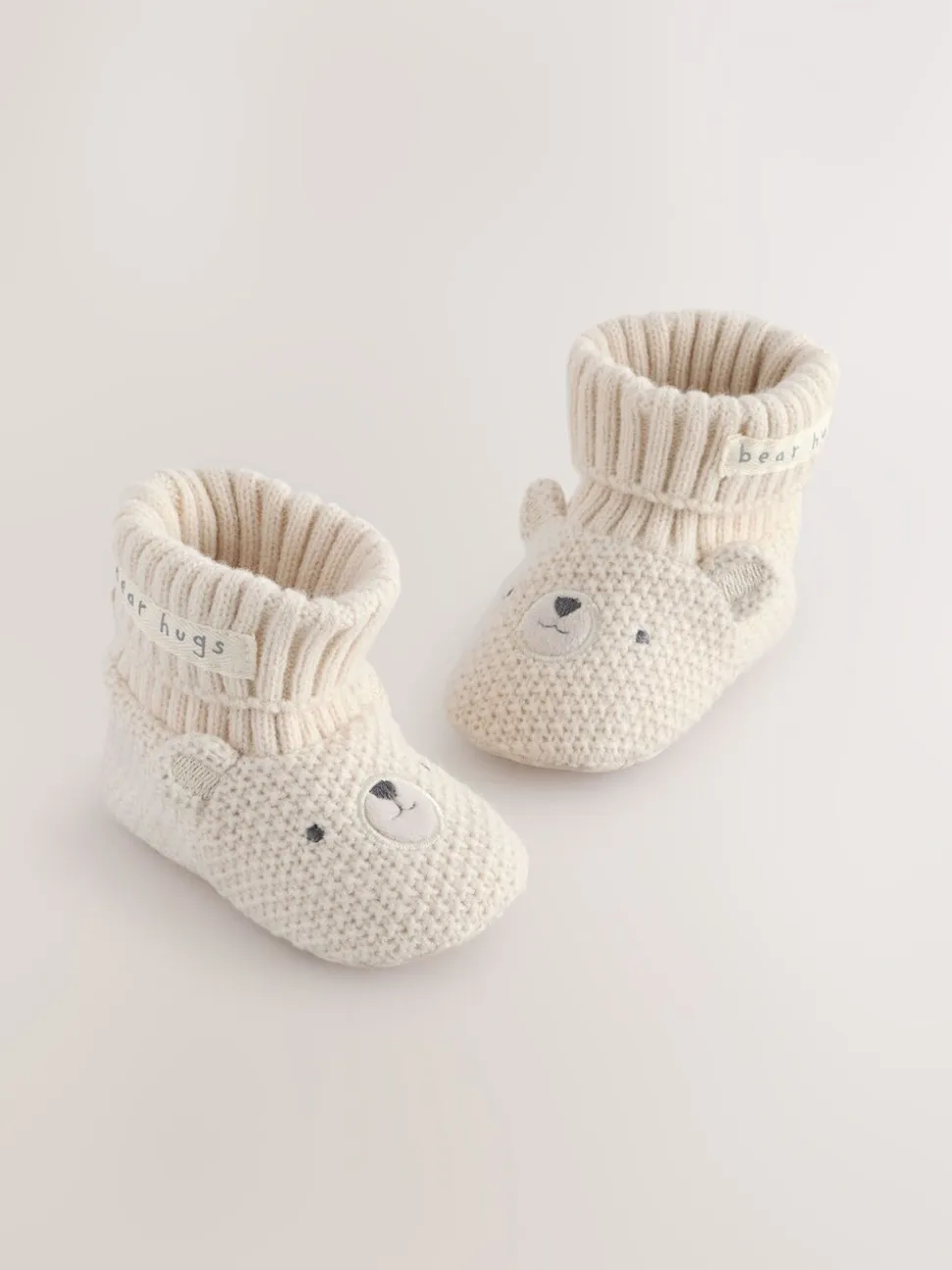 Neutraal met beren - Babyschoenen met sok-bovenkant (0-18mnd)