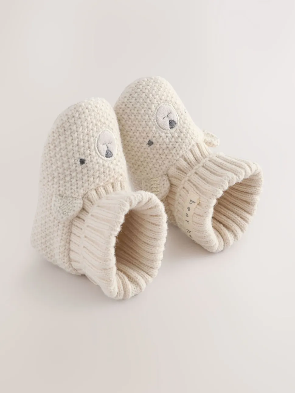 Neutraal met beren - Babyschoenen met sok-bovenkant (0-18mnd)