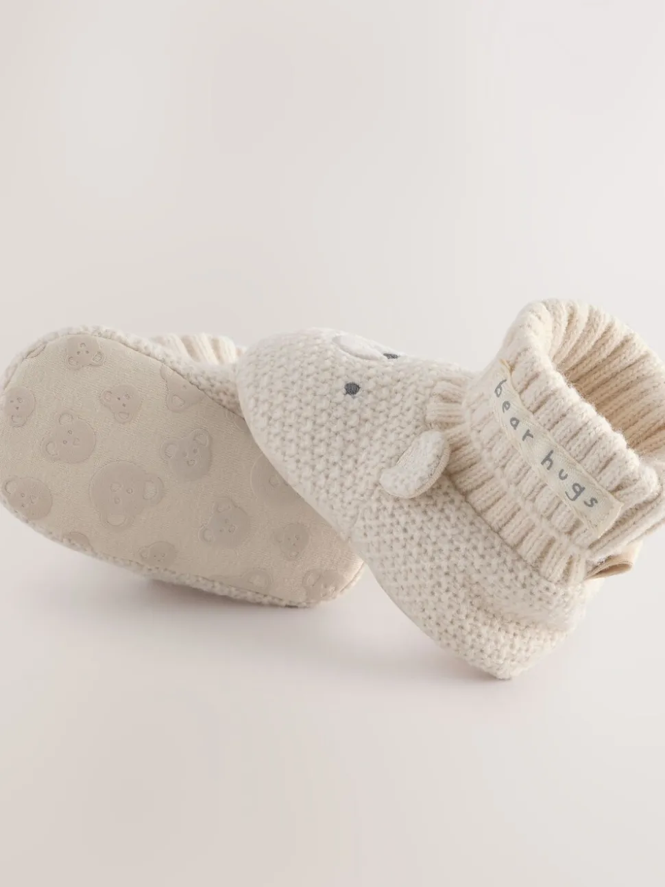 Neutraal met beren - Babyschoenen met sok-bovenkant (0-18mnd)