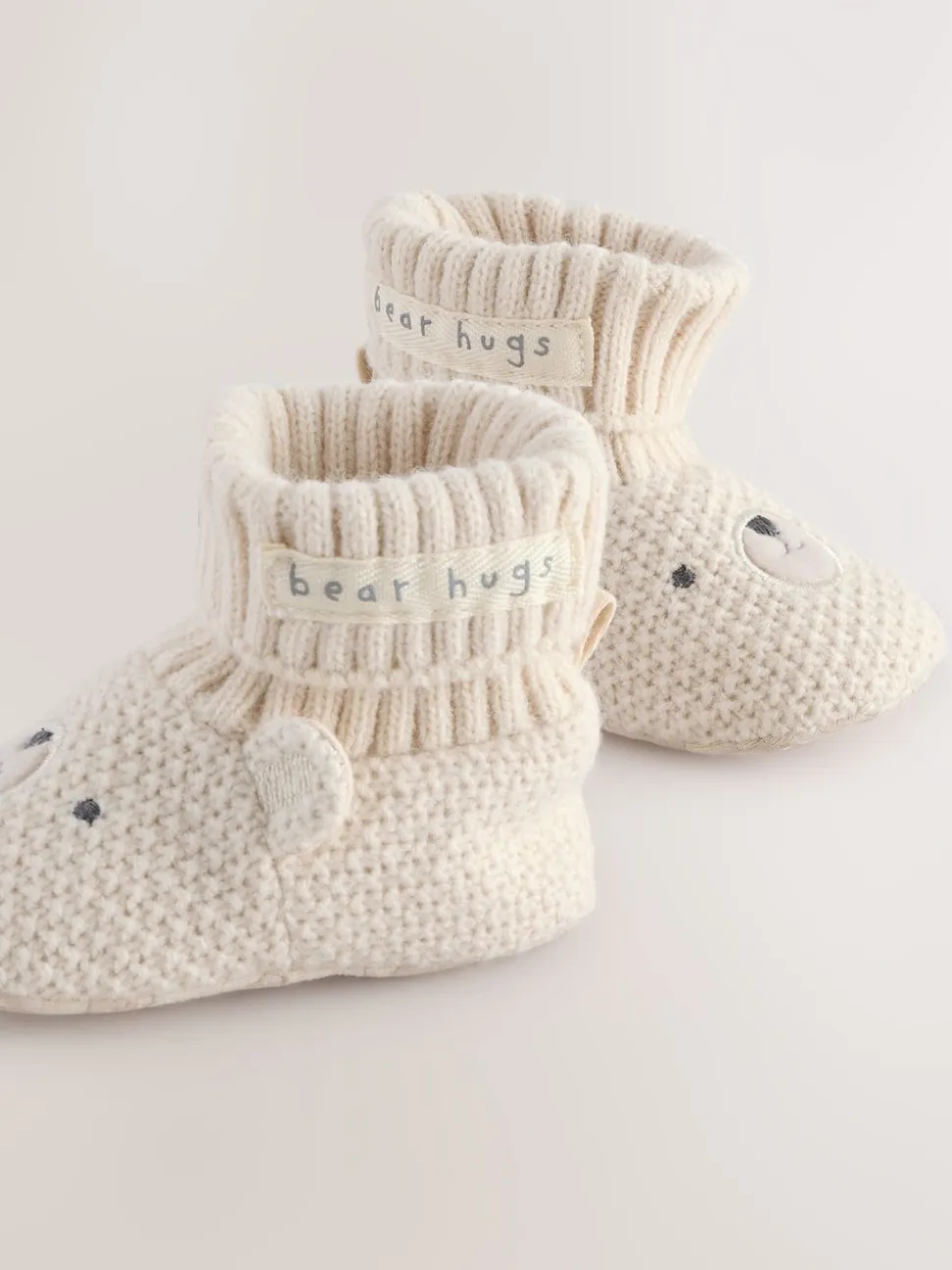 Neutraal met beren - Babyschoenen met sok-bovenkant (0-18mnd)