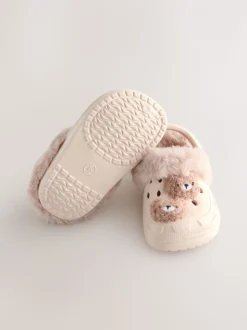 Neutraal met beren - Pantoffelklompen met voering van imitatiebont