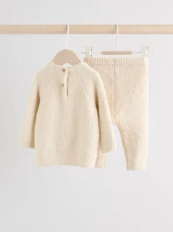 Neutraal met beren - Set van gebreide top en legging (0mnd -2jr)