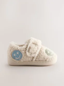Neutraal met blije gezicht-print - Warm gevoerde pantoffels met kuipzool