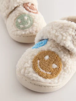Neutraal met blije gezicht-print - Warm gevoerde pantoffels met kuipzool