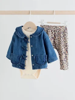 Neutraal met dieren - Baby Spijkerjack, Top en Leggings Set 3 Pieces (0mnd-2jr)