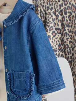 Neutraal met dieren - Baby Spijkerjack, Top en Leggings Set 3 Pieces (0mnd-2jr)