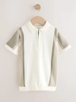 Neutraal met kleurvlakken - Gebreid poloshirt met rits bij de hals (3-16jr)