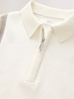 Neutraal met kleurvlakken - Gebreid poloshirt met rits bij de hals (3-16jr)