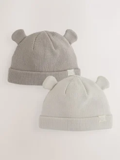 Neutraal/bruin - 2pack Rib Baby Muts