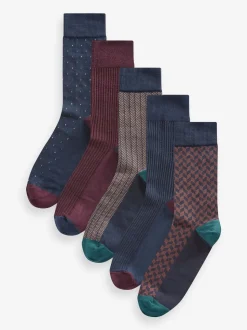 Neutraal/marineblauw - 5 Paar modieuze sokken met patroon