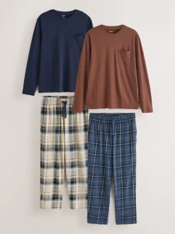 Neutraal/marineblauw - Geruite pyjamaset met korte jersey mouwen 2 stuks