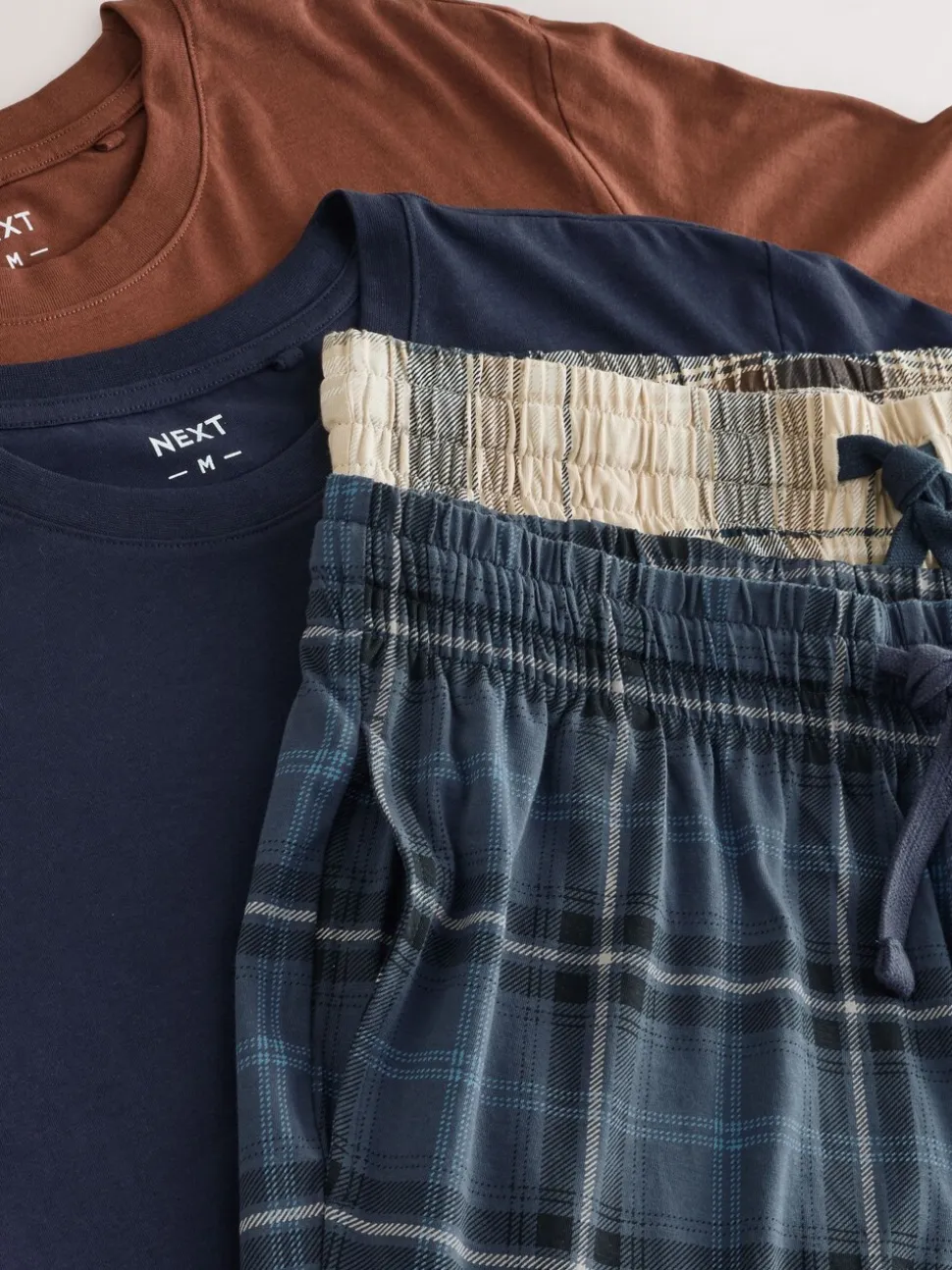 Neutraal/marineblauw - Geruite pyjamaset met korte jersey mouwen 2 stuks