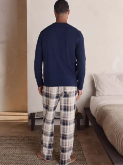 Neutraal/marineblauw - Geruite pyjamaset met korte jersey mouwen 2 stuks