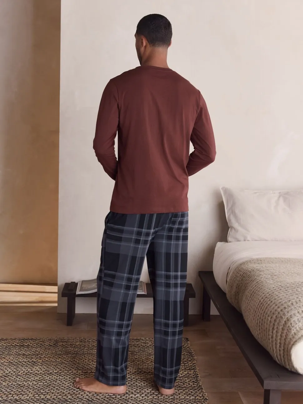 Neutraal/marineblauw - Geruite pyjamaset met korte jersey mouwen 2 stuks