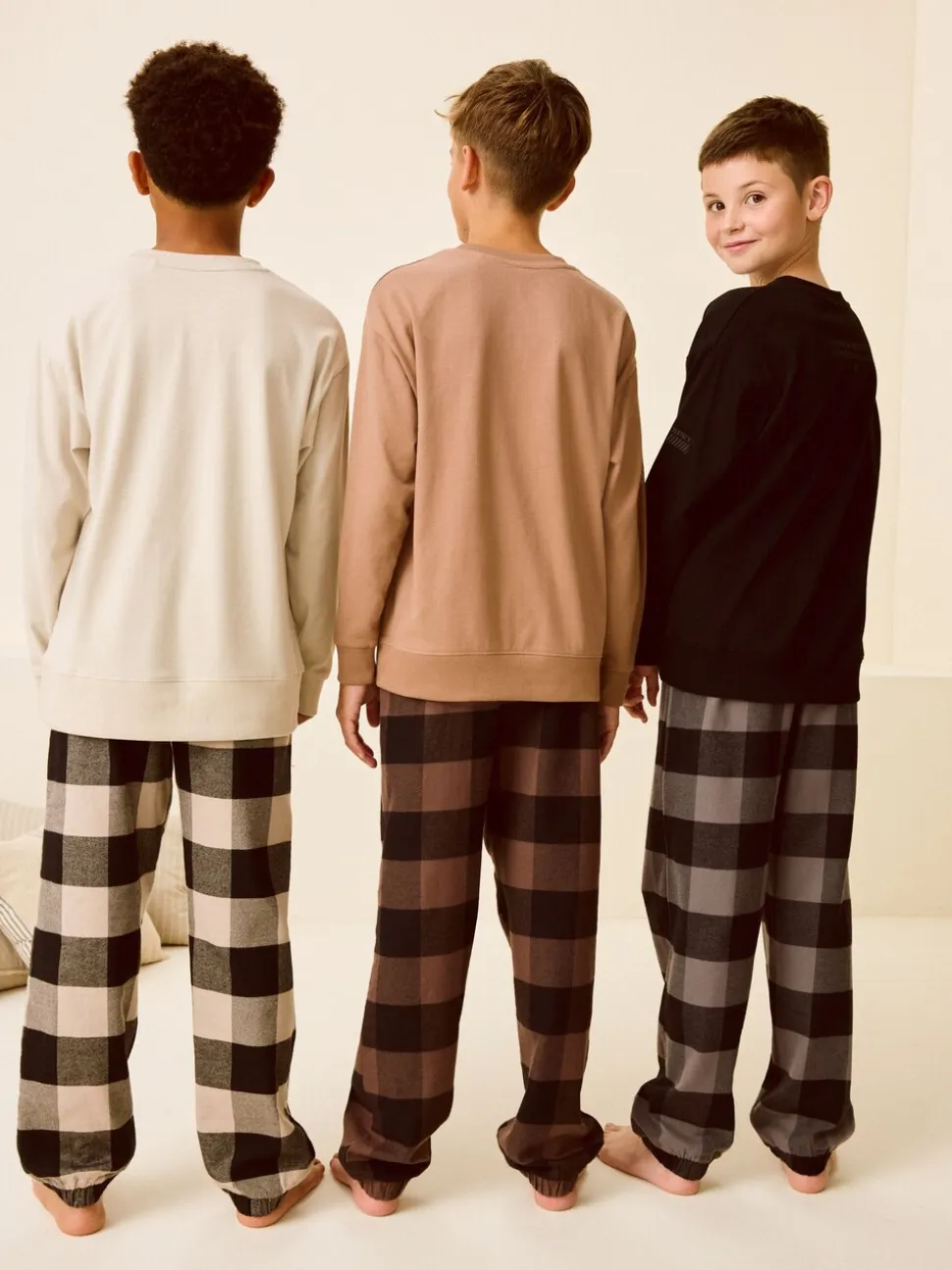 Neutraal/zwart - Verpakking van 3 geweven geruite pyjama's (3-16 jr)