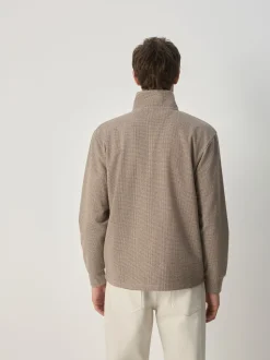 Neutral Brown Dogtooth - Long Sleeve Quarter Zip Jumper