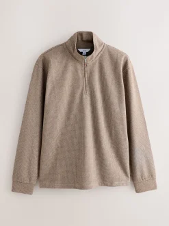 Neutral Brown Dogtooth - Long Sleeve Quarter Zip Jumper