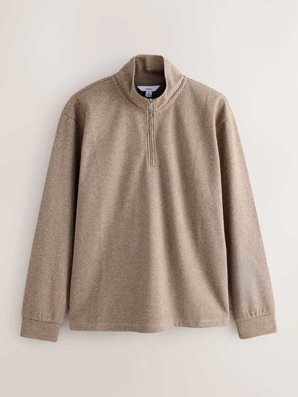 Neutral Brown Dogtooth - Long Sleeve Quarter Zip Jumper